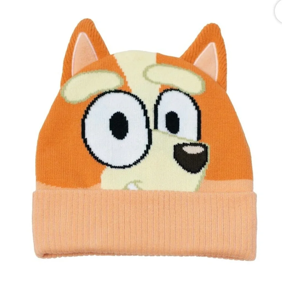 Bluey Bingo Toddler Beanie Hat and Mittens 2-Piece Winter Set Orange Knit NWT